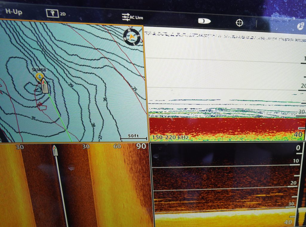 Humminbird fish finder screen showing crappie in 2D imaging