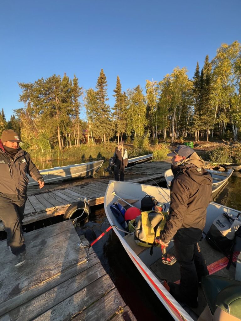 Loading the boats at the dock for a morning of trophy lake trout fishing on Kamuchawie Lake