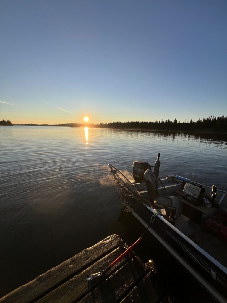 Sunset over Kamuchawie Lake from the outpost dock